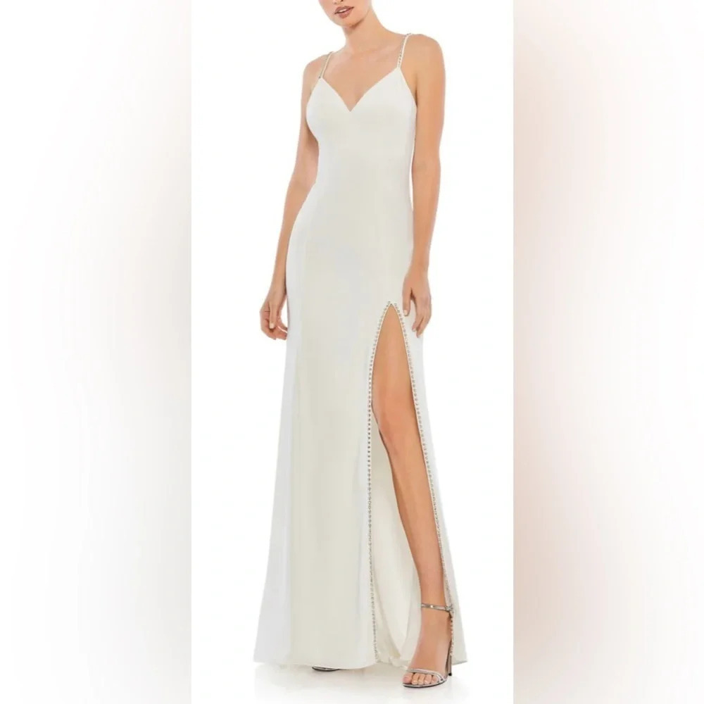 Ieena for Mac Duggal BEADED STRAP SWEATHEART NECKLINE GOWN
